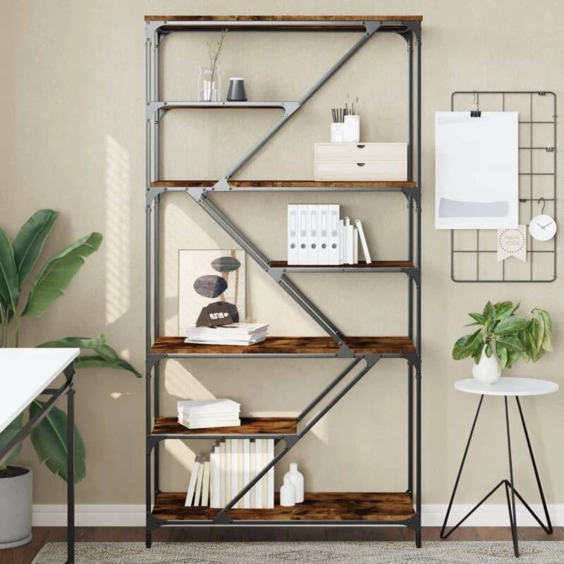 Image of VIDAXL Vidaxl - Bookshelf Smoked Oak 91x36x176cm Engineered Wood and Steel 835416