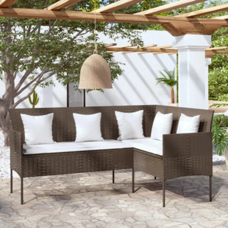Image of VIDAXL L-shaped Couch Sofa with Cushions Poly Rattan Brown vidaXL 8720286816547