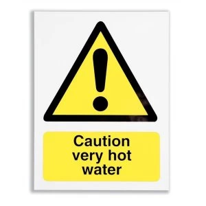 Image of Stewart Superior CS006SAV Self Adhesive Vinyl Sign 150x200mm Caution Very Hot Water