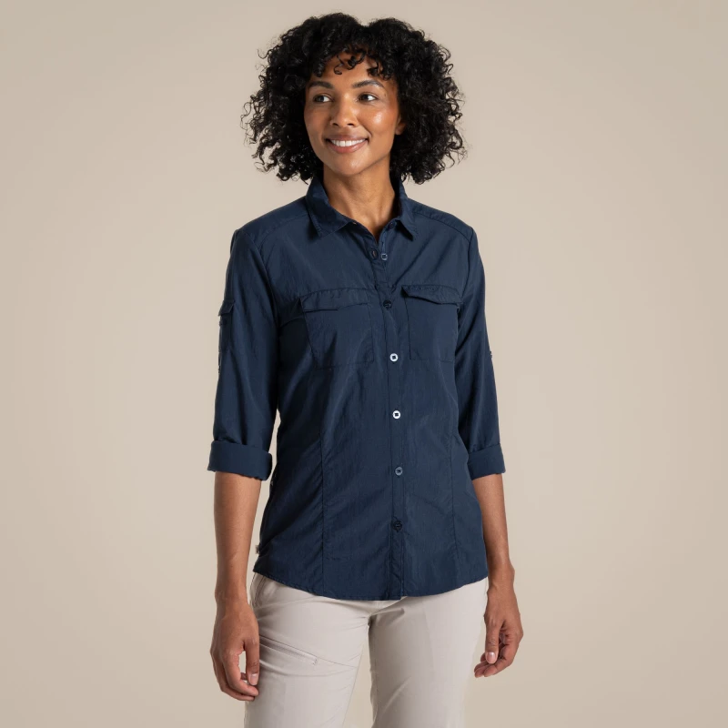 Image of Craghoppers Womens Nosilife Adventure' Long Sleeved Shirt With Insect Repellent Technology in Navy Size: 8 Navy Female 8
