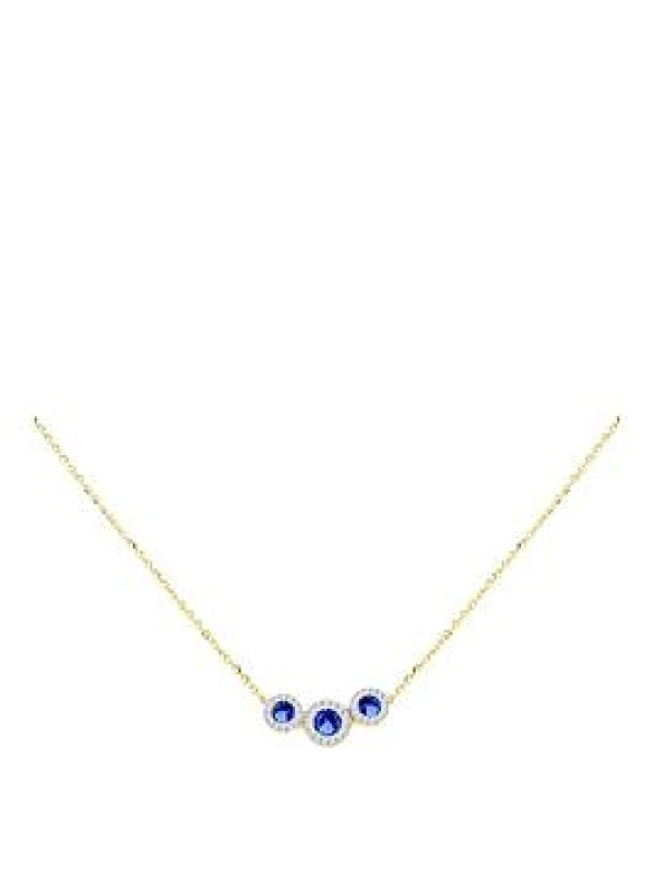 Image of Be You 9ct Gold Trinity Lab Sapphires & Diamonds Necklace Pendant Necklaces 17-18inch Gold 39850610000