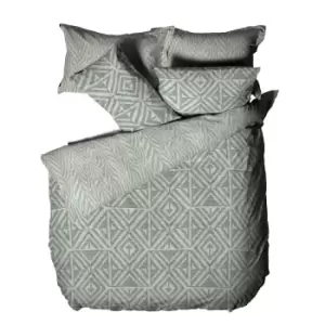 Image of Furn Tanza Global Geometric Duvet Cover Set (Double) (Sage Green)