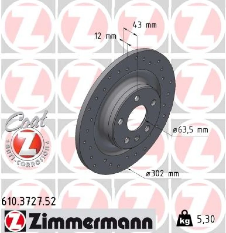 Image of ZIMMERMANN Brake disc ZIMMERMANN 610.3727.52
