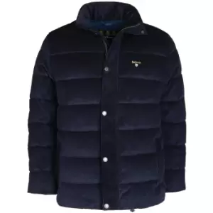 Image of Barbour Mens Crested Cord Baffle Quilted Jacket Navy/Ivy Tartan Large