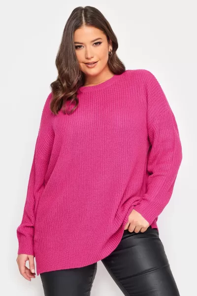 Image of Yours Yours Drop Shoulder Jumper Bright Pink, Size 14-16, Women