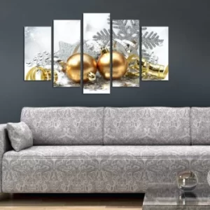Image of 5PMDFNOEL-4 Multicolor Decorative MDF Painting Gold Baubles (5 Pieces)