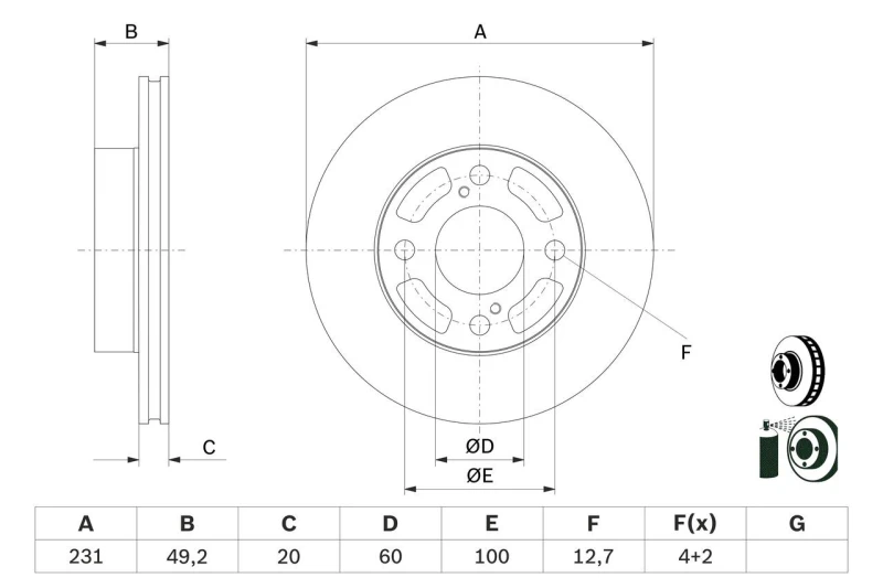 Image of Brake disc Bosch 0 986 479 G91