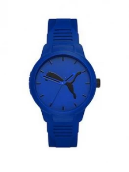 image of Puma Reset Blue and Black Detail Dial Blue Silicone Strap Mens Watch, One Colour, Men