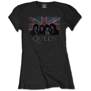 image of Queen - Union Jack Vintage Womens Large T-Shirt - Black