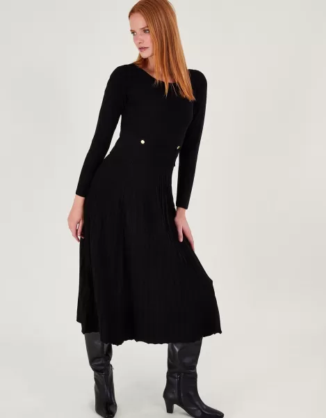 Image of Pleat Trim Slash Neck Midi Dress