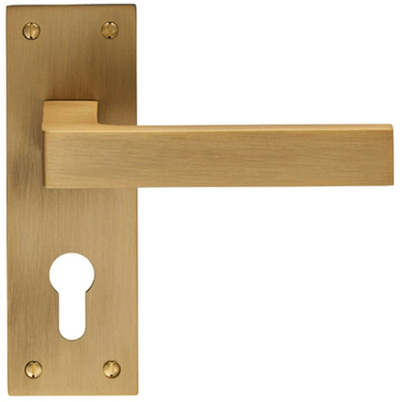 Image of Loops PAIR Straight Square Handle on Euro Lock Backplate 150 x 50mm Antique Brass Metallics