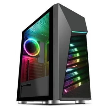 CiT Alpha Black Mid Tower 1 x USB 3.0 / 2 x USB 2.0 Tempered Glass Side Window Panel Black Case with Addressable RGB LED...