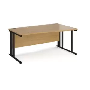 image of Office Desk Right Hand Wave Desk 1600mm Oak Top With Black Frame Maestro 25 MCM16WRKO