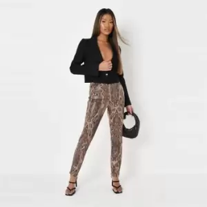 Image of Missguided Snake Print Faux Leather Slim Leg Trousers - Brown