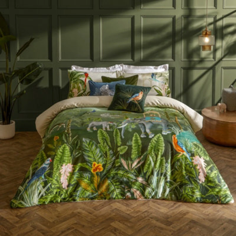 Image of Paoletti Botanical Riches Odisha Exotic Duvet Cover Set, Super King, Jungle