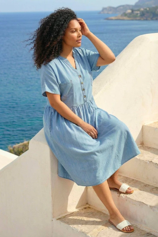 Image of Roman Womens Curve Button Detail Shirt Dress in Blue Size: 18 Blue Female 18