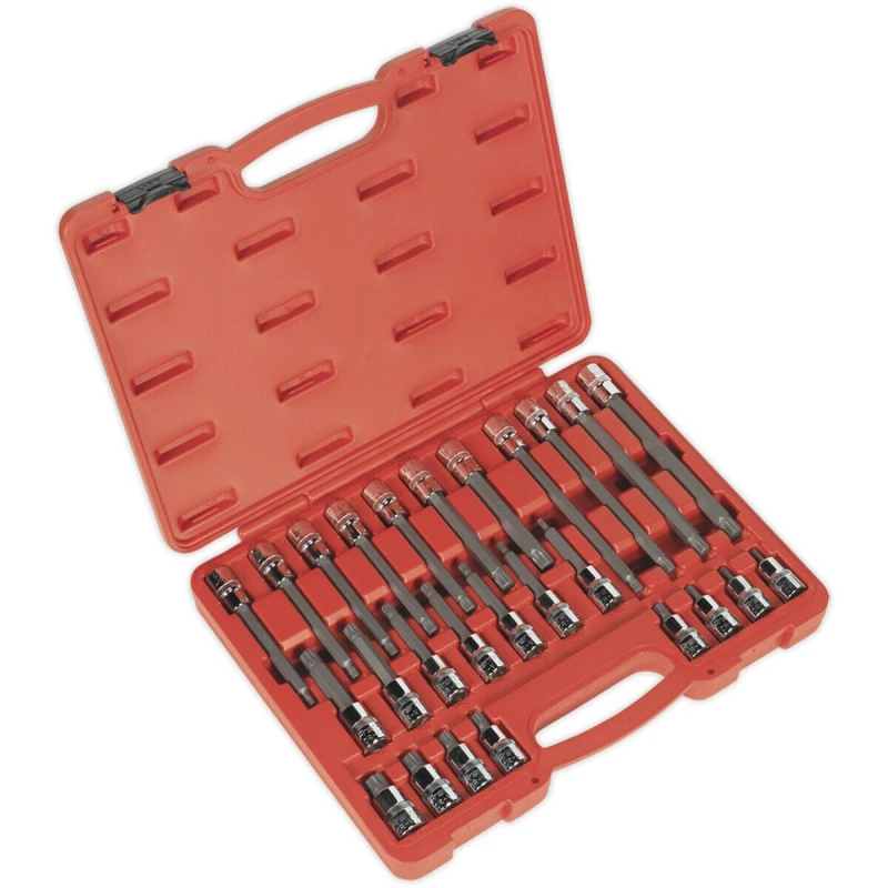 Image of Loops 26pc Short & Long Spline Star Socket Bit Set - 1/2" Square Drive Mechanics Case Multi