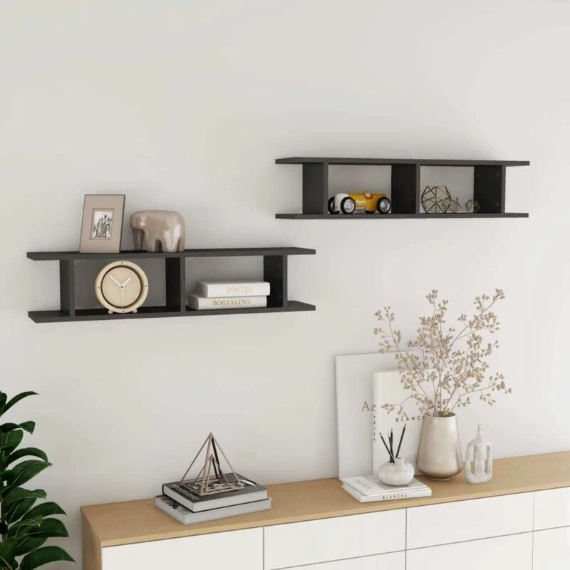 Image of VIDAXL Vidaxl - Wall Shelf 2 pcs High Gloss Grey 90x18x20cm Engineered Wood 8720286596227