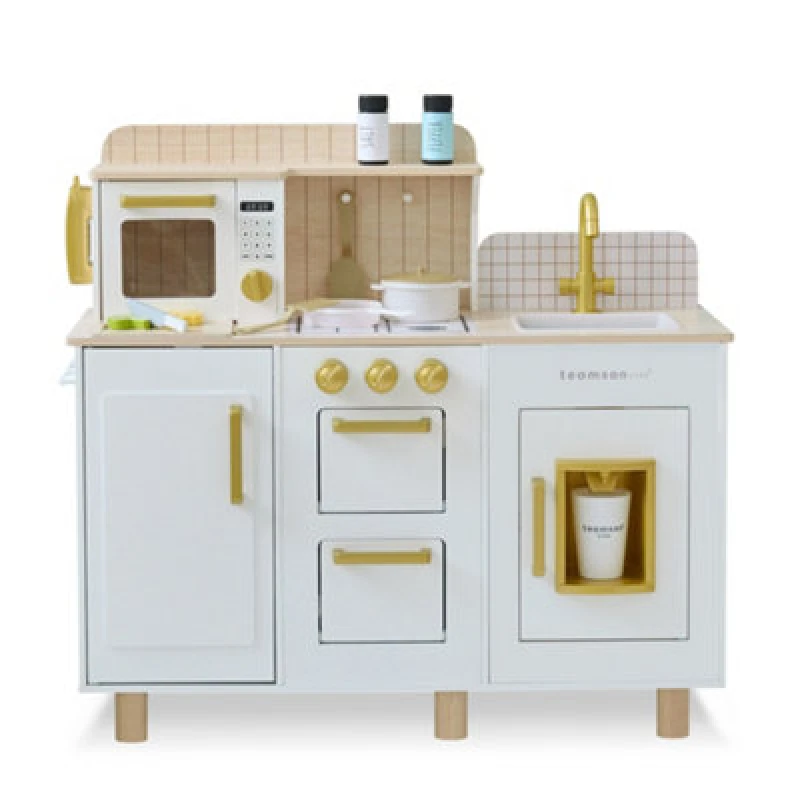 Image of Teamson Kids Wooden Play Kitchen Set with Ice Dispenser, Sink & Accessories in White White Unisex