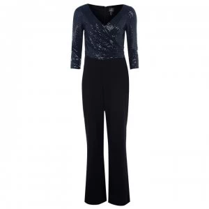 image of Adrianna Papell Sequin Top Jumpsuit - NAVY BLACK