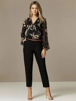 Image of Wallis Cotton Belted Cigarette Trousers - Black, Size 10, Women