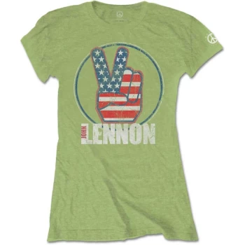 Image of John Lennon - Peace Fingers US Flag Womens X-Large T-Shirt - Green