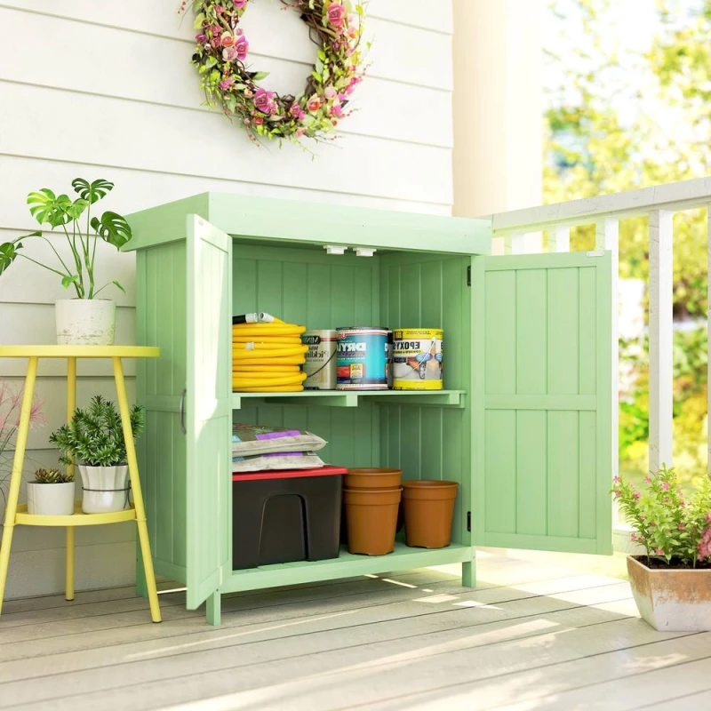 Image of Outsunny Wooden Garden Shed W/ Hinged Roof, 74X43X88Cm, Light Green 845-212V00YG