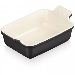 Image of Le Creuset Stoneware Small Heritage Rectangular Roasting Dish - 19cm - Satin Black