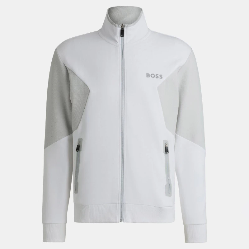 Image of Boss Skaz 1 Cotton Blend Zip Up Sweatshirt White male S