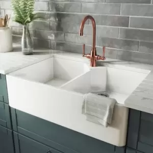 Image of Double Bowl White Ceramic Kitchen Sink - Rangemaster