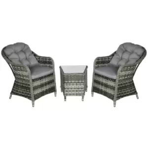 Image of Outsunny Modern 3 PCS Rattan Bistro Set, Patio Aluminium Balcony Furniture with Soft Cushions & Glass Top Table for Garden, Backyard, Grey