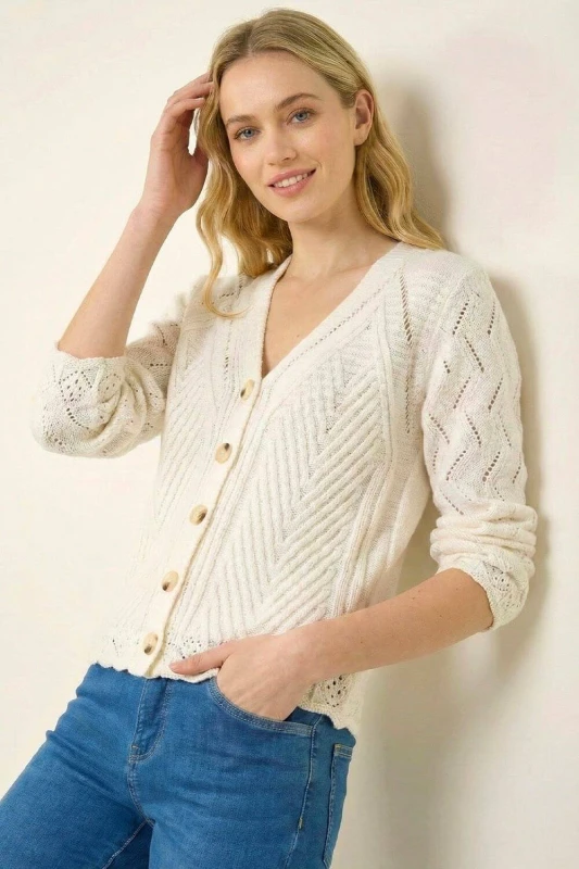 Image of Roman Womens Scallop V-Neck Knit Cardigan in Ivory Size: 16 Ivory Female 16