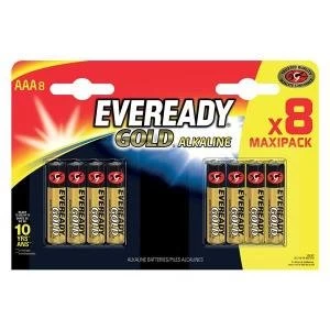 image of Eveready Gold AAA Alkaline Batteries Pack of 8 E300692200