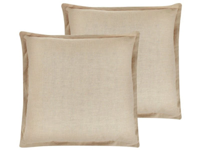 Image of Beliani Set Of 2 Decorative Cushions Guzmania 45 X 45cm Beige Solid