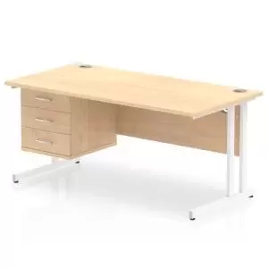 Image of Impulse 1600 Rectangle White Cant Leg Desk MAPLE 1 x 3 Drawer Fixed