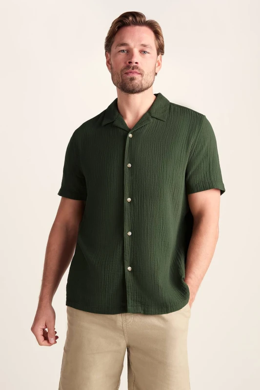 Image of TOG24 Mens 'Valtos' Short Sleeve Supersoft Shirt in Dark Green Size: Medium Dark Green Male M