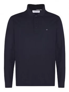 image of Calvin Klein Refined Pique Long Sleeve Polo Shirt - Navy