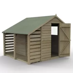 Image of 8a x 6a Forest 4Life 25yr Guarantee Overlap Pressure Treated Apex Wooden Shed with Lean To (2.42m x 2.64m)