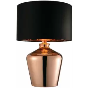 image of Modern Mirror Table Lamp Gloss Copper Glass & Black Shade Feature Bedside Light