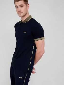 Image of BOSS Paule Collar Detail Polo Shirt - Dark Blue, Dark Blue Size M Men