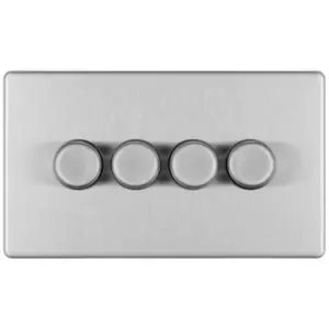 Image of British General Nexus Screwless Flatplate 400 W 4 Gang 2-Way Push Dimmer Brushed Steel FBS84P-01