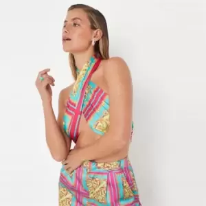 image of Missguided Satin Scarf Print Halter Bralet - Multi