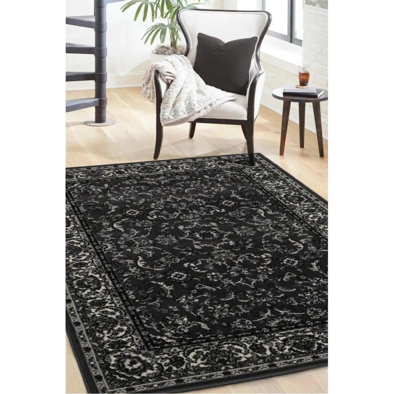 Image of Homemaker Maestro Traditional Border Woven Rug Dark Grey 160X230 WB14108