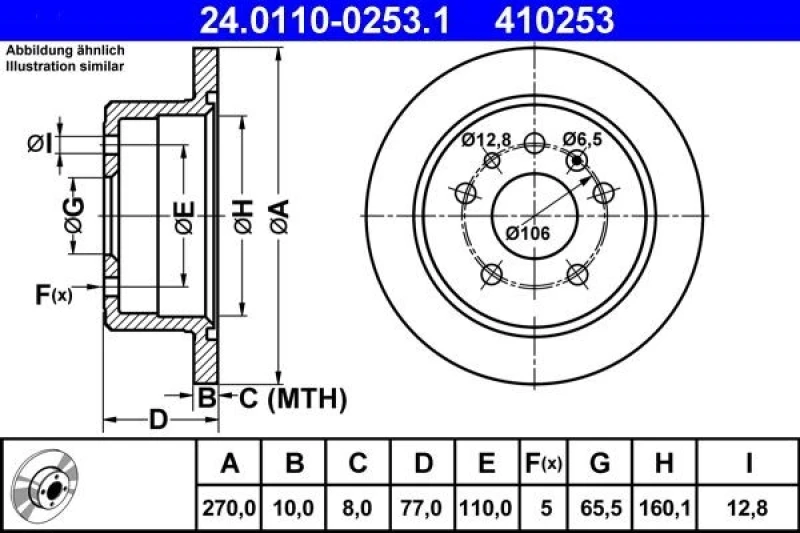 Image of ATE 24.0110-0253.1 Brake disc solid Brake Disc (82)