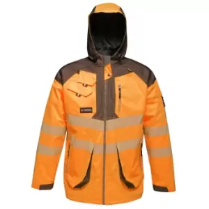 Image of Regatta Mens Hi-Vis Waterproof Reflective Parka Jacket (3XL) (Orange/Grey)