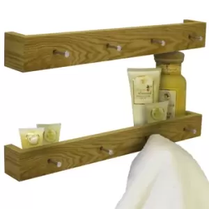 Image of Techstyle Ellis 2 Pack Wall Mounted 2ft / 60Cm Floating Shelf With 4 Hooks Oak
