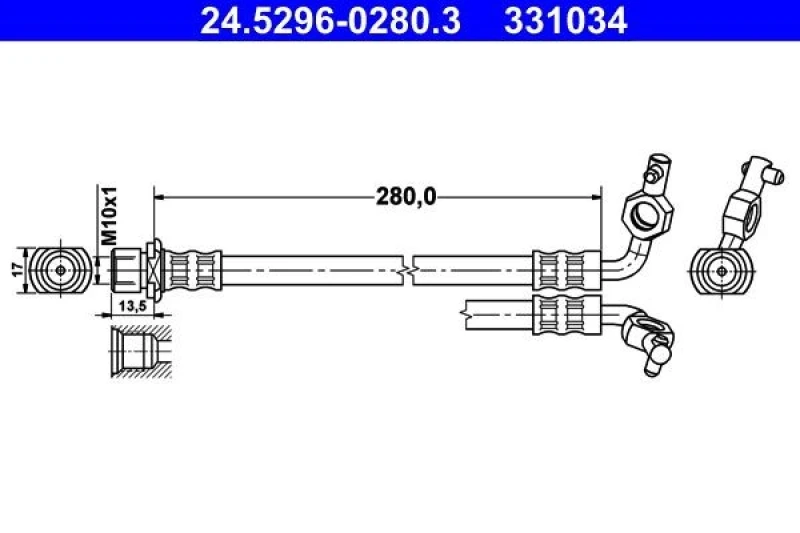 Image of ATE 24.5296-0280.3 Brake Hose without banjo bolt Brake Hose (83)