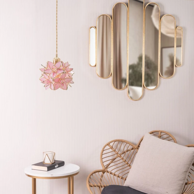 Image of ValueLights Reine Glass Flower Easy Fit Pendant Light with 10W LED Warm White Bulb Bright Pink