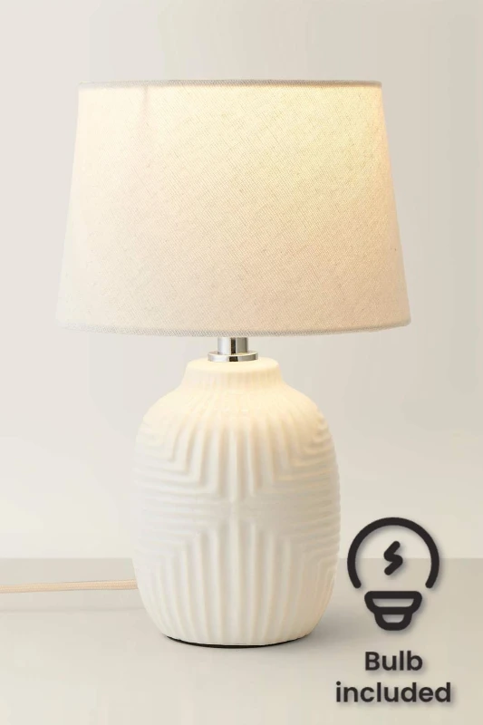 Image of ValueLights ValueLights Harrison Taper Shade White Geo Rib Pattern Gloss Table Lamp with Bulb Size: Large White Large Unisex 5059406066474