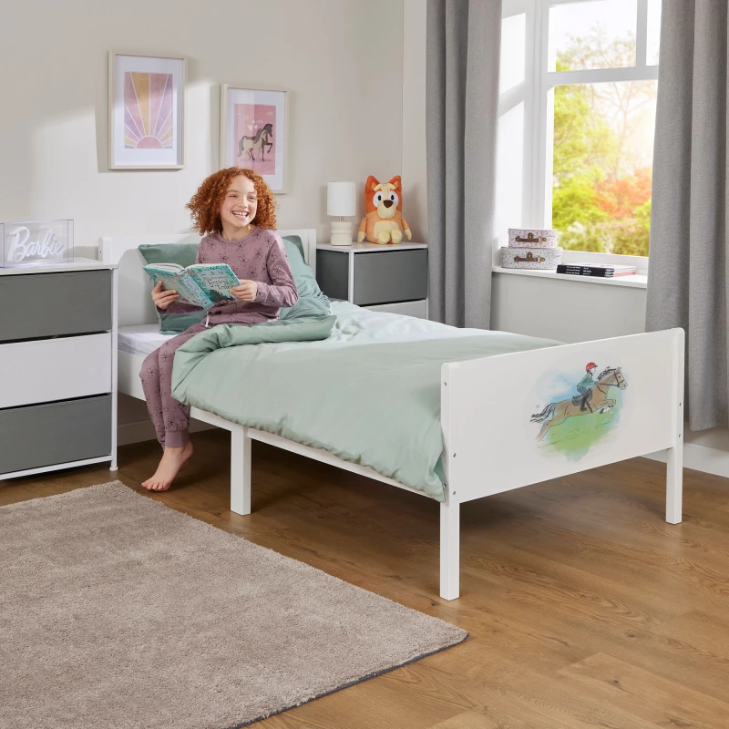 Image of Liberty House Toys Kids White Single Bed - Horse Rider White Unisex Single